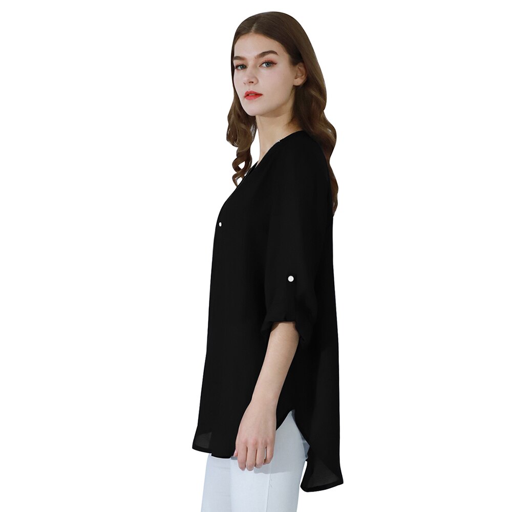 YMING Fashion Ladies Top Zipper Chiffon Top Office Casual Ladies Top Summer Ladies Top Long Sleeve Shirt Solid Color Blusas