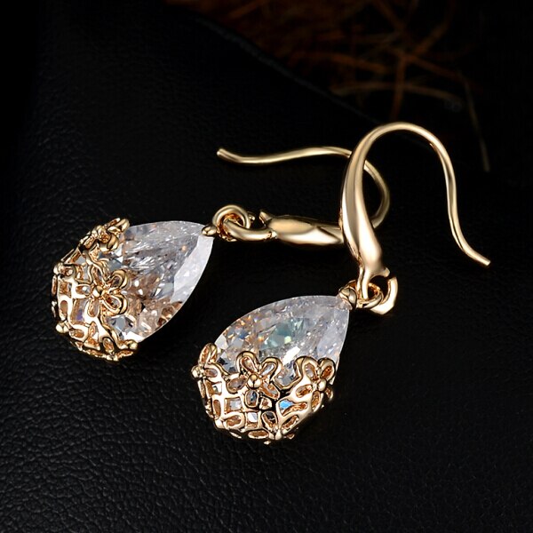 17KM New High Quality Classic Romantic Gold Color Crystal Drop Earrings Anniversary long Dangle earrings Jewelry for women