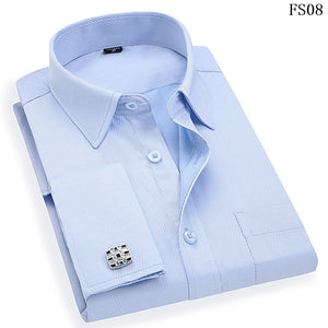 Men French Cufflinks Shirt 2020 New Men's Stripes Shirt Long Sleeve Casual Male Brand Shirts Slim Fit French Cuff Dress Shirts