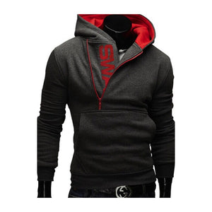 Hoodies Laamei Men Fashion Oblique Zipper Patchwork Tracksuit Sweatshirt Men's Collar Cap Long Sleeves Pullover Plus Size M-3XL