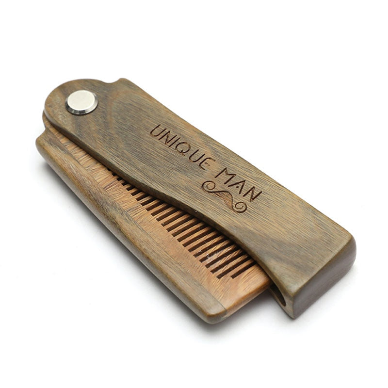 Natural Green Sandal wood Fold Comb Hair Comb For Men Beard Care  Anti-static Wooden Comb Hair Care Tools Hair Brush 1pc