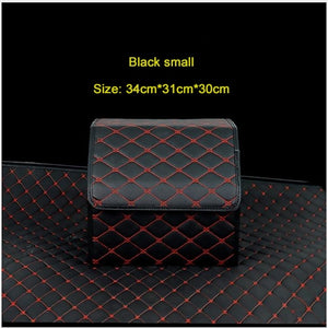 Collapsible Car Trunk Storage Bag Organizer with Lid Portable Car Storage Stowing Tidying PU Leather Auto Trunk Box Organizer