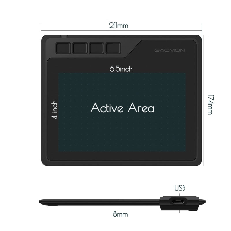 GAOMON S620 Tablette Graphique 6,5x4 Pouces de Sensibilité à la Pression de Niveau 8192 avec Stylet Passif et 4 Touches de raccourcis pour Dessiner et Jouer OSU