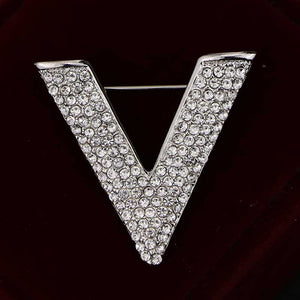 Fashion Temperament V Letter Brooches Full Rhinestone Upscale Lady Pin Party Dress Woman Brooch