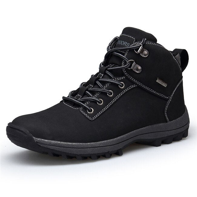 Outdoor Fashion Leather Men Boots Comfortable Men Shoes Waterproof Ankle Boots Short Plush Winter Warm Work Shoes Big Size 39~48