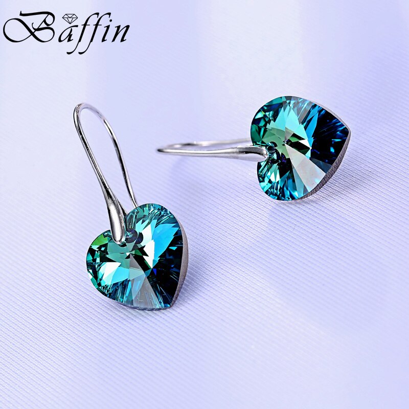BAFFIN Drop Earrings Hanging Hearts Crystals From Swarovski For Women Party Hot Selling Silver Color Ear Jewelry Friends Gift