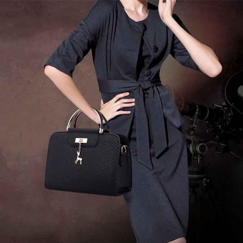 Fashion Handbag 2020 New Women Leather Bag Large Capacity Shoulder Bags Casual Tote Simple Top-handle Hand Bags Deer Decor
