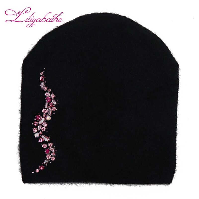 LILIYABAIHE Women Autumn And Winter Hat angora Knitted Skullies Beanies Cap Sexy beard diamond decoration hats for Girls