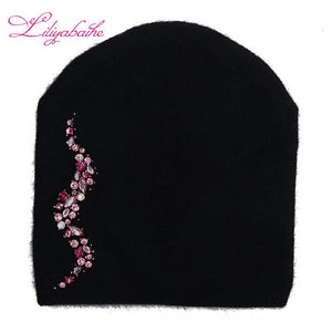 LILIYABAIHE Women Autumn And Winter Hat angora Knitted Skullies Beanies Cap Sexy beard diamond decoration hats for Girls