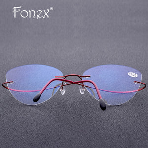 FONEX Rimless Reading Glasses Frame Titanium Women Ultralight Cat Eye Presbyopic Hyperopia Reader Frameless +1.0 +1.5 +2.0 +2.5