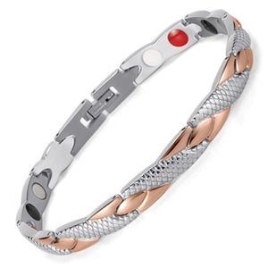 Rainso Stainless Steel Magnetic Bracelets & Bangles Healing Bio Charm Bracelets For Women Rose Gold Polished OSB-692SRGFIR