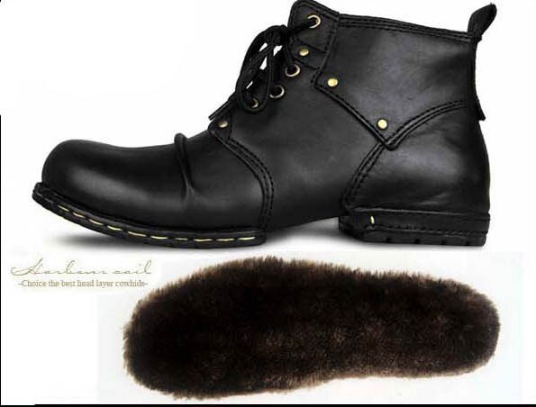 OTTO Top Quality Handmade High Shoes Boots Rivet Spring Boots With Fur Genuine Cow Leather Men's Fashion Shoes Free Shipping