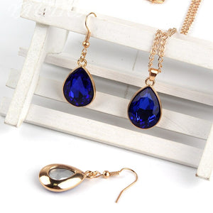 1 set Rose Gold Water drop Pendant Necklace & earrings Fashion Jewelry blue