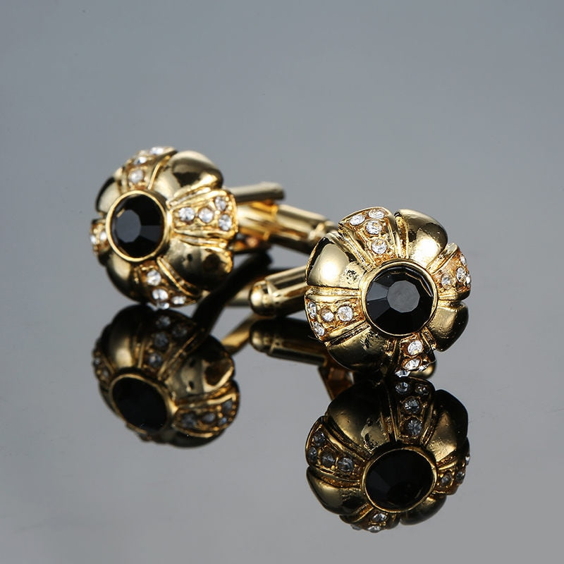 Novelty Luxury Blue white Cufflinks for Mens Brand High Quality crown Crystal gold silvery Cufflinks Shirt Cuff Links