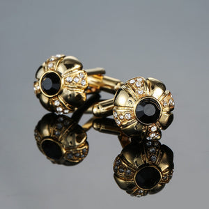 Novelty Luxury Blue white Cufflinks for Mens Brand High Quality crown Crystal gold silvery Cufflinks Shirt Cuff Links