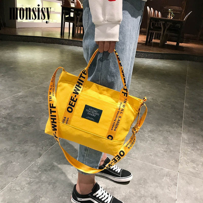 Monsisy Canvas Bag For Women 2020 Girl Handbag Tote Shoulder Bag Pocket Casual Girl Travel Shopping Messenger Bag bolsa feminina