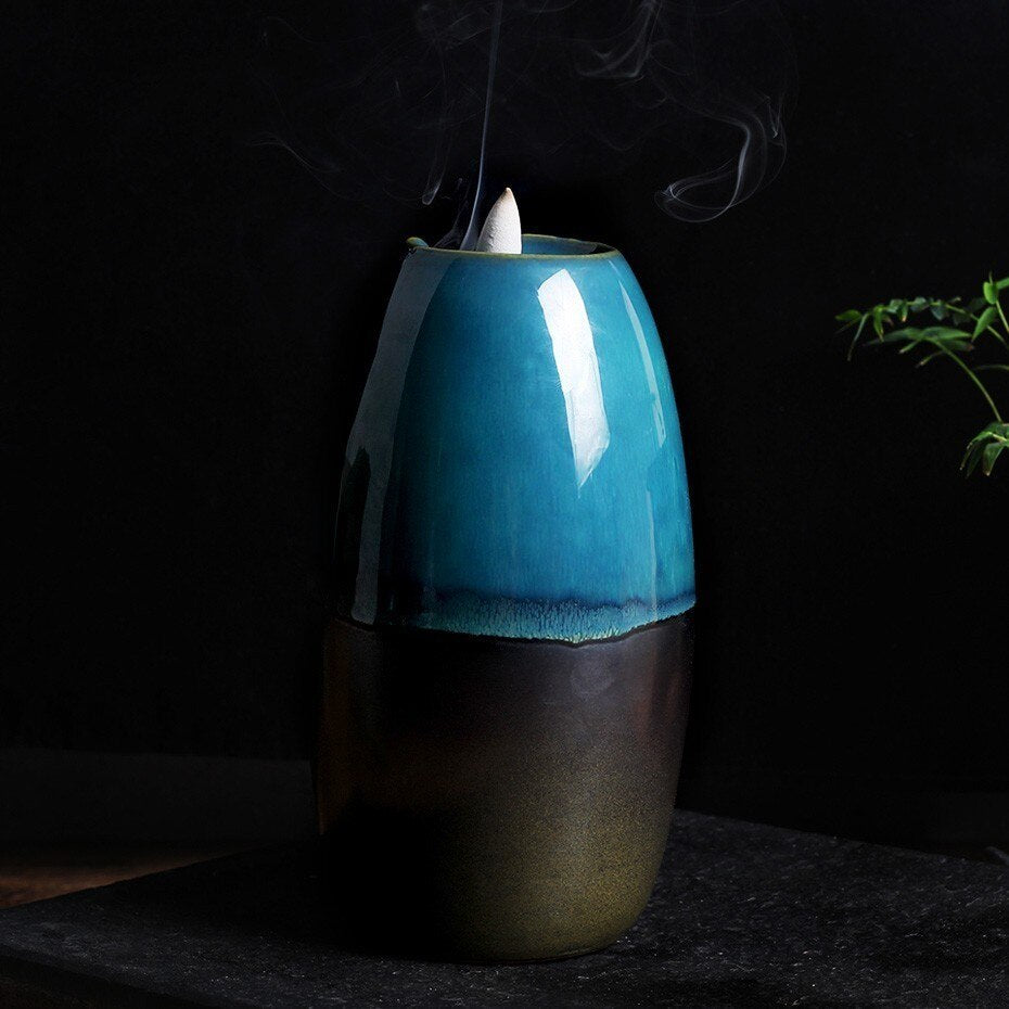 Incense Holder Ceramic Backflow Waterfall Smoke Incense Burner Censer Holder Mother's Gift Home Decor Retro Style Zen Decor