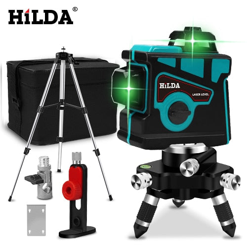 HILDA Laser Level 12 Lines 3D Level Self-Leveling 360 Horizontal And Vertical Cross Super Powerful Green Laser Level