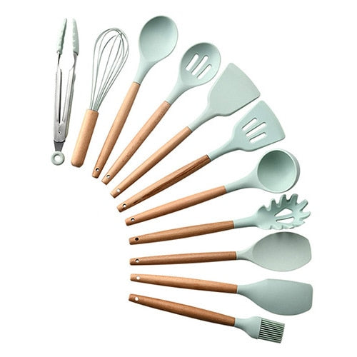 Silicone Kitchenware Cooking Utensils Set Heat Resistant Kitchen Non-Stick Cooking Utensils Baking Tools With Storage Box Tools
