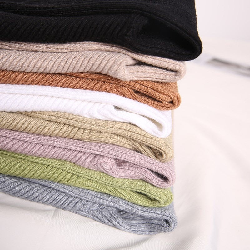 Turtleneck Ruched Women Sweater High Elastic Solid 2020 Fall Winter Fashion Sweater Women Slim Sexy Knitted Pullovers Pink White