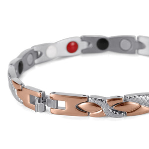 Rainso Stainless Steel Magnetic Bracelets & Bangles Healing Bio Charm Bracelets For Women Rose Gold Polished OSB-692SRGFIR