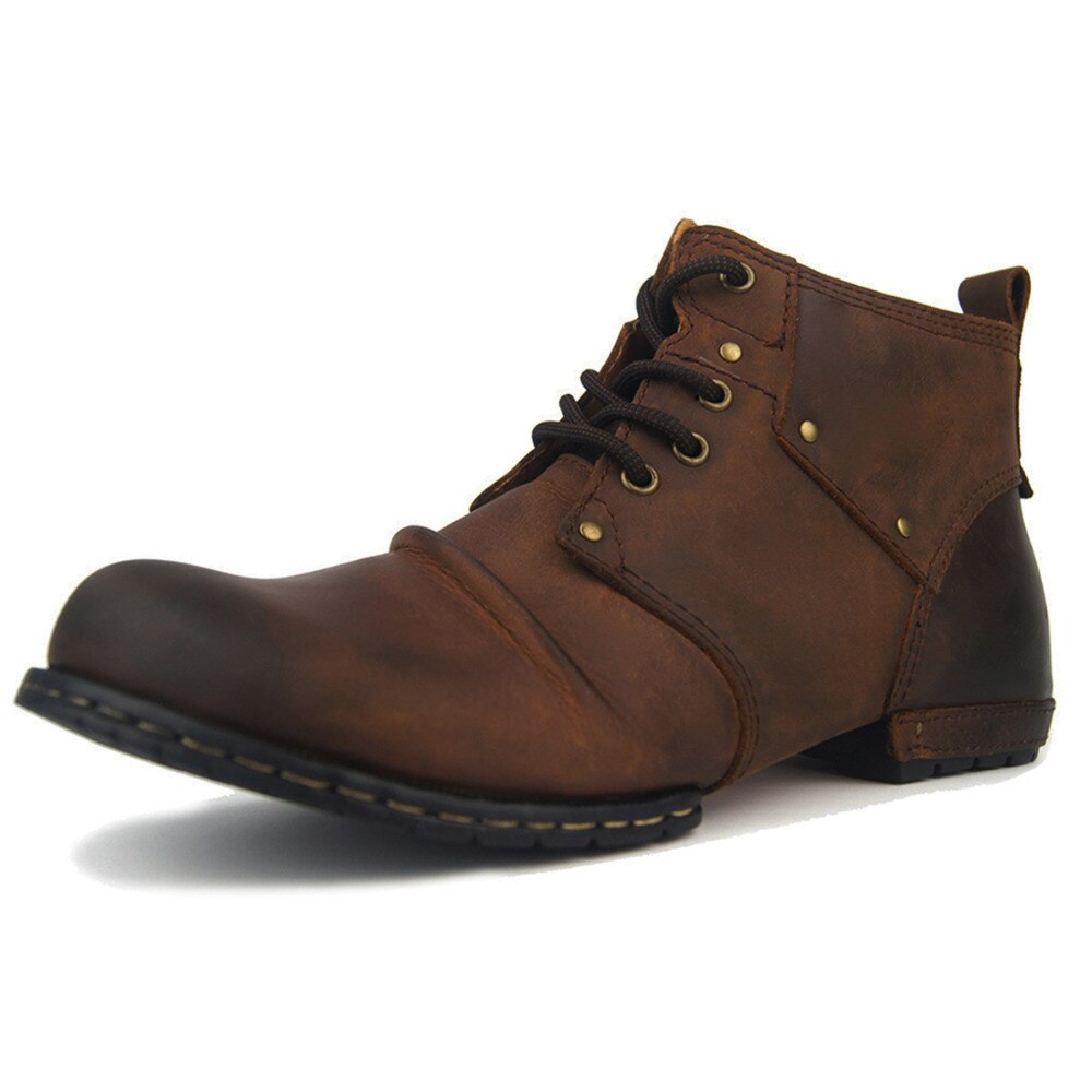 OTTO Top Quality Handmade High Shoes Boots Rivet Spring Boots With Fur Genuine Cow Leather Men's Fashion Shoes Free Shipping