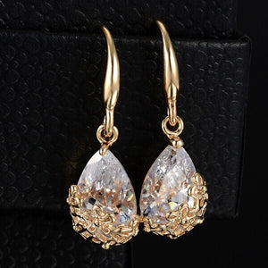 17KM New High Quality Classic Romantic Gold Color Crystal Drop Earrings Anniversary long Dangle earrings Jewelry for women