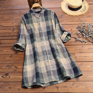 JAYCOSIN blouses Women autumn fashion plus size Print Plaid Long Sleeve Turn-down Collar Button Loose Top Shirt vadim shein 9717
