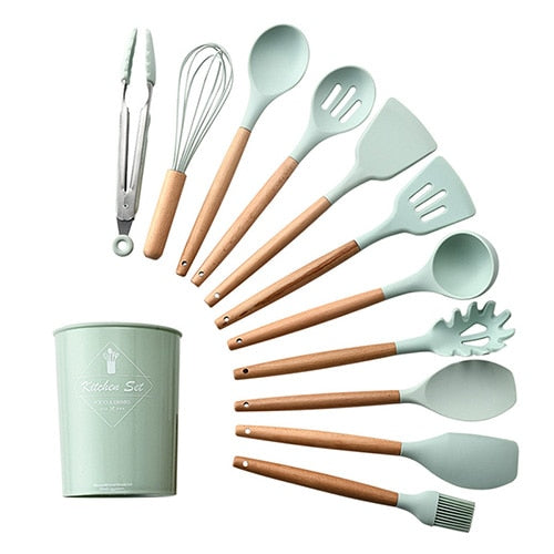 Silicone Kitchenware Cooking Utensils Set Heat Resistant Kitchen Non-Stick Cooking Utensils Baking Tools With Storage Box Tools
