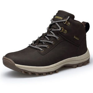 Outdoor Fashion Leather Men Boots Comfortable Men Shoes Waterproof Ankle Boots Short Plush Winter Warm Work Shoes Big Size 39~48
