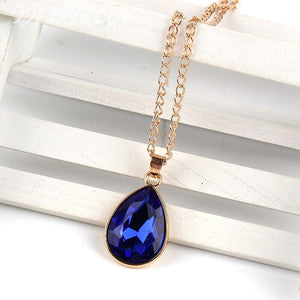 1 set Rose Gold Water drop Pendant Necklace & earrings Fashion Jewelry blue