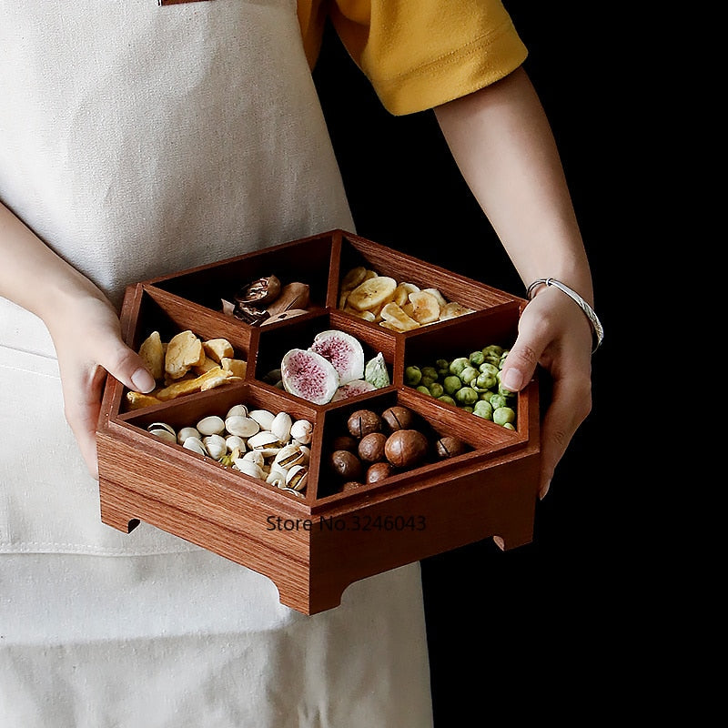 European creative solid wood candy box with lid dry fruit snack box home wooden nuts melon storage box wedding gift