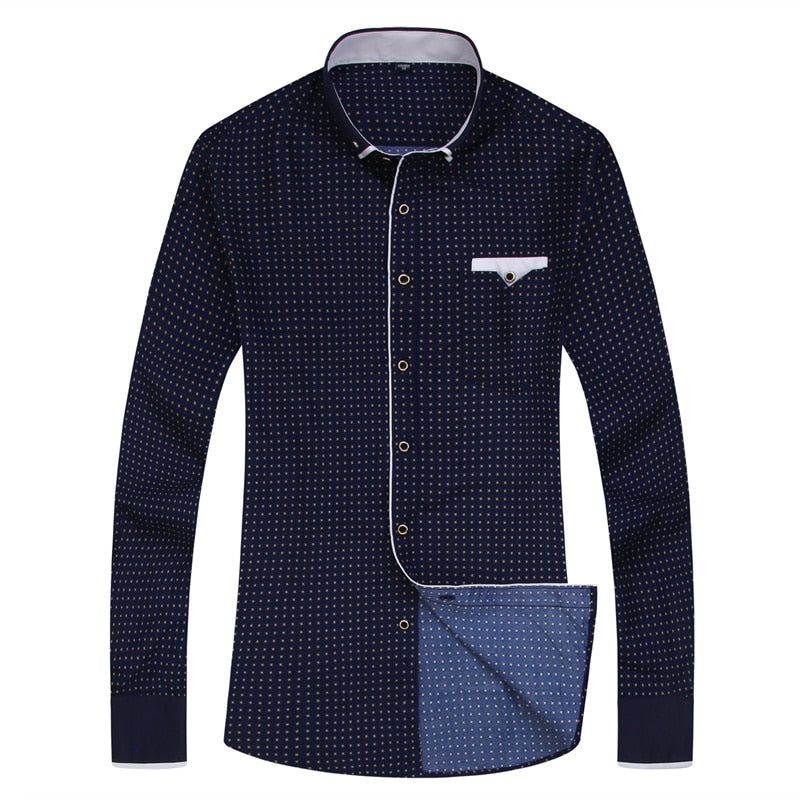 Fashion Print Casual Men Long Sleeve Shirt Stitching Fashion Pocket Design Fabric Soft Comfortable Men Dress Slim Fit Style 8XL