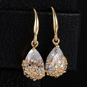 17KM New High Quality Classic Romantic Gold Color Crystal Drop Earrings Anniversary long Dangle earrings Jewelry for women