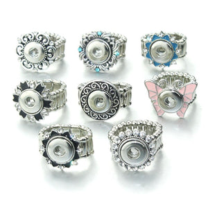Vintage Crystal DIY Elastic Adjustable Snaps Ring Fit 12mm Metal Snap Buttons Women's Fashion Jewelry Men's Ring 8128