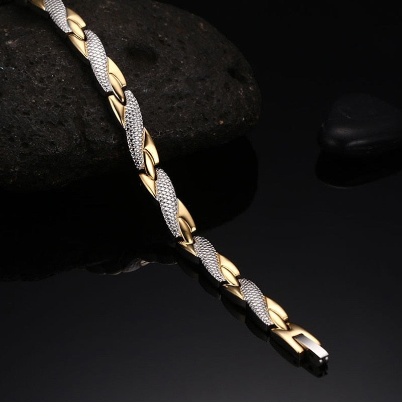 Vinterly Energy Magnetic Bracelet Men Gold-color Chain Health Bracelet Male Germanium Stainless Steel Magnetic Bracelets for Men