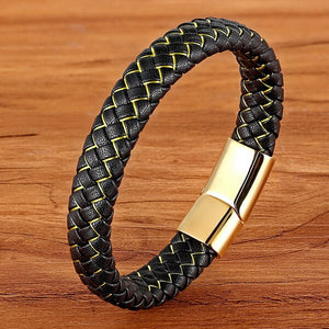 New Men Jewelry Punk Black Blue Braided Leather Bracelet for Men Stainless Steel Magnetic Clasp Fashion Bangles Gifts 6 Colors