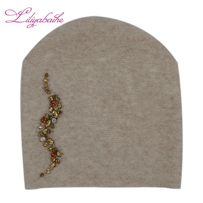 LILIYABAIHE Women Autumn And Winter Hat angora Knitted Skullies Beanies Cap Sexy beard diamond decoration hats for Girls