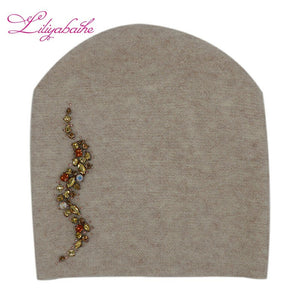 LILIYABAIHE Women Autumn And Winter Hat angora Knitted Skullies Beanies Cap Sexy beard diamond decoration hats for Girls