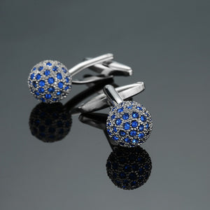 Novelty Luxury Blue white Cufflinks for Mens Brand High Quality crown Crystal gold silvery Cufflinks Shirt Cuff Links