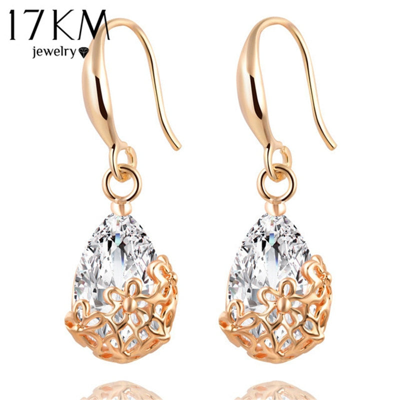 17KM New High Quality Classic Romantic Gold Color Crystal Drop Earrings Anniversary long Dangle earrings Jewelry for women