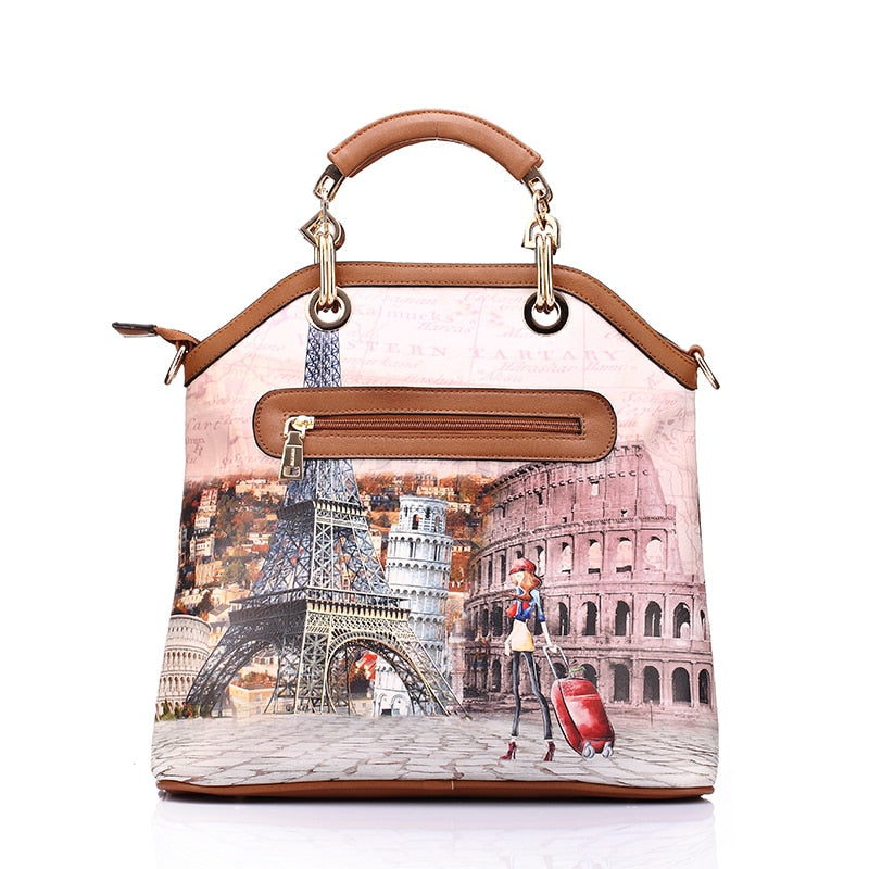 REALER woman 3 pcs printed handbag women large tote bag artificial leather shoulder messenger bags female small coin purse