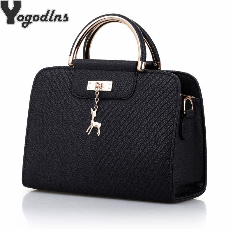 Fashion Handbag 2020 New Women Leather Bag Large Capacity Shoulder Bags Casual Tote Simple Top-handle Hand Bags Deer Decor