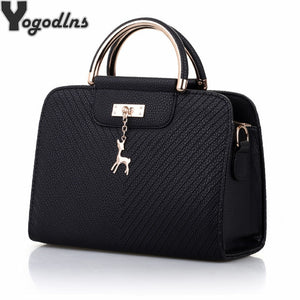 Fashion Handbag 2020 New Women Leather Bag Large Capacity Shoulder Bags Casual Tote Simple Top-handle Hand Bags Deer Decor