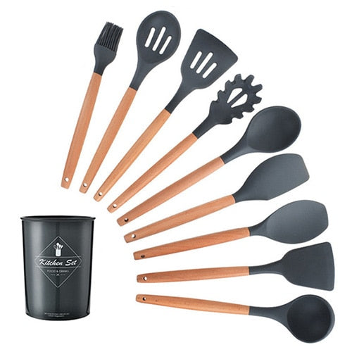 Silicone Kitchenware Cooking Utensils Set Heat Resistant Kitchen Non-Stick Cooking Utensils Baking Tools With Storage Box Tools