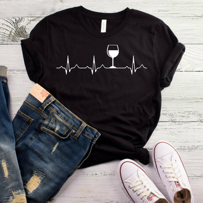 Wine Heartbeat Women tshirt Cotton Casual Funny t shirt Lady Yong Girl Top Tee Higher Quality Drop Ship 6 Colors S-485