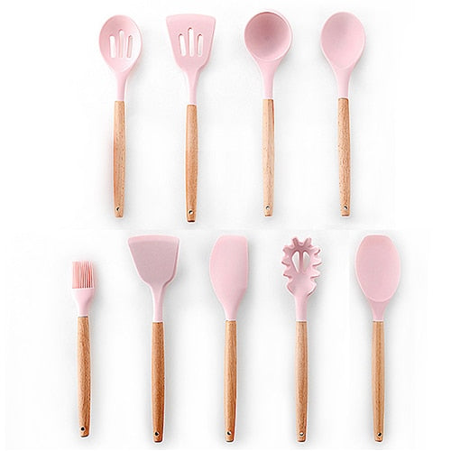 Silicone Kitchenware Cooking Utensils Set Heat Resistant Kitchen Non-Stick Cooking Utensils Baking Tools With Storage Box Tools