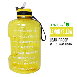 QuiFit 3.78L 2.2L 1.3L 128oz Gallon Water Bottle with Straw Clear Plastic Drinking Bottles GYM Tool Jug BPA Free Sports Cup