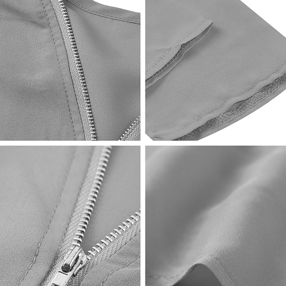 YMING Fashion Ladies Top Zipper Chiffon Top Office Casual Ladies Top Summer Ladies Top Long Sleeve Shirt Solid Color Blusas