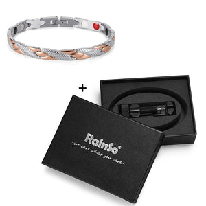 Rainso Stainless Steel Magnetic Bracelets & Bangles Healing Bio Charm Bracelets For Women Rose Gold Polished OSB-692SRGFIR